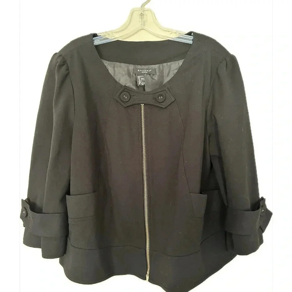 Sandro Cropped Zip Up 3/4 Sleeve Black Jacket L 42 - Picture 1 of 8